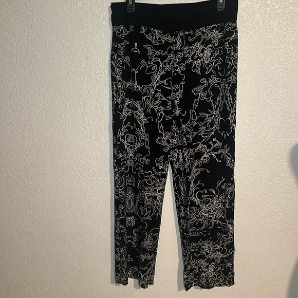 Soft Surroundings Pants - Soft Surroundings Fold Over Waist Abstract Print Sequined Cuff Pull On Pants Sm